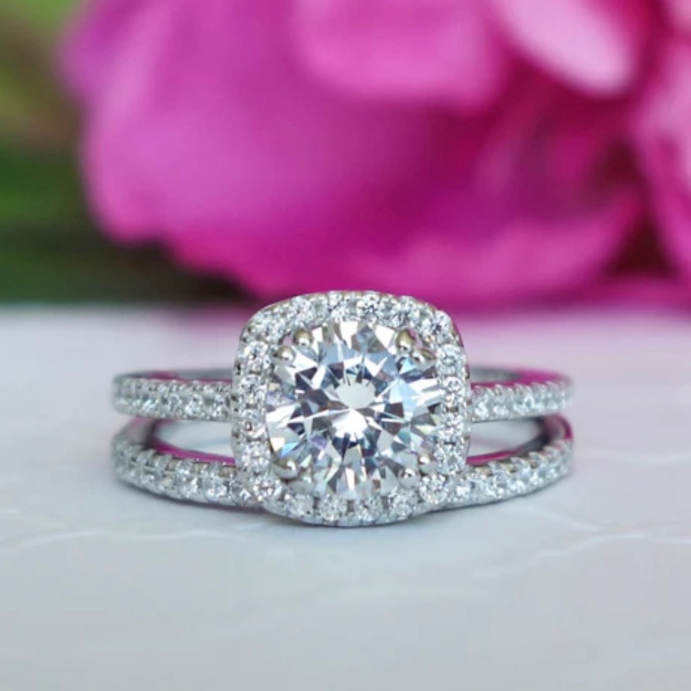 Tiger gems square halo bridal set